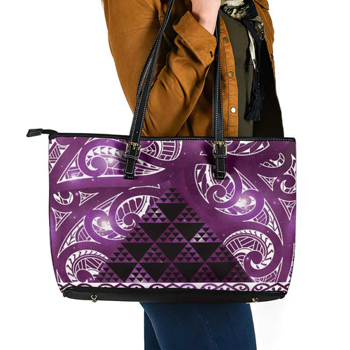 Matariki New Zealand Leather Tote Bag NZ Niho Taniwha Maori New Year Purple Galaxy