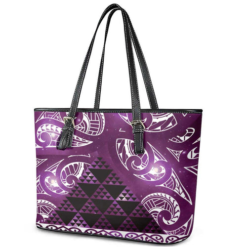Matariki New Zealand Leather Tote Bag NZ Niho Taniwha Maori New Year Purple Galaxy