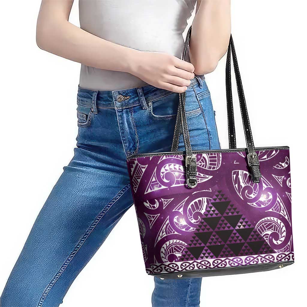 Matariki New Zealand Leather Tote Bag NZ Niho Taniwha Maori New Year Purple Galaxy