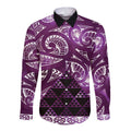 Matariki New Zealand Long Sleeve Button Shirt NZ Niho Taniwha Maori New Year Purple Galaxy