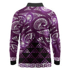 Matariki New Zealand Long Sleeve Polo Shirt NZ Niho Taniwha Maori New Year Purple Galaxy