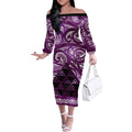 Matariki New Zealand Off The Shoulder Long Sleeve Dress NZ Niho Taniwha Maori New Year Purple Galaxy