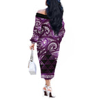 Matariki New Zealand Off The Shoulder Long Sleeve Dress NZ Niho Taniwha Maori New Year Purple Galaxy