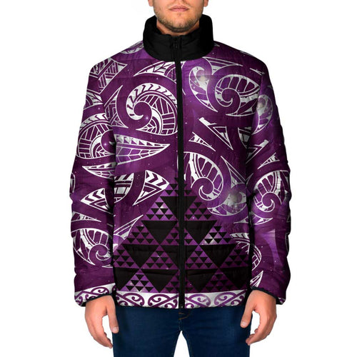 Matariki New Zealand Padded Jacket NZ Niho Taniwha Maori New Year Purple Galaxy