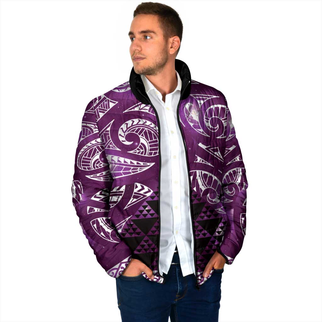Matariki New Zealand Padded Jacket NZ Niho Taniwha Maori New Year Purple Galaxy