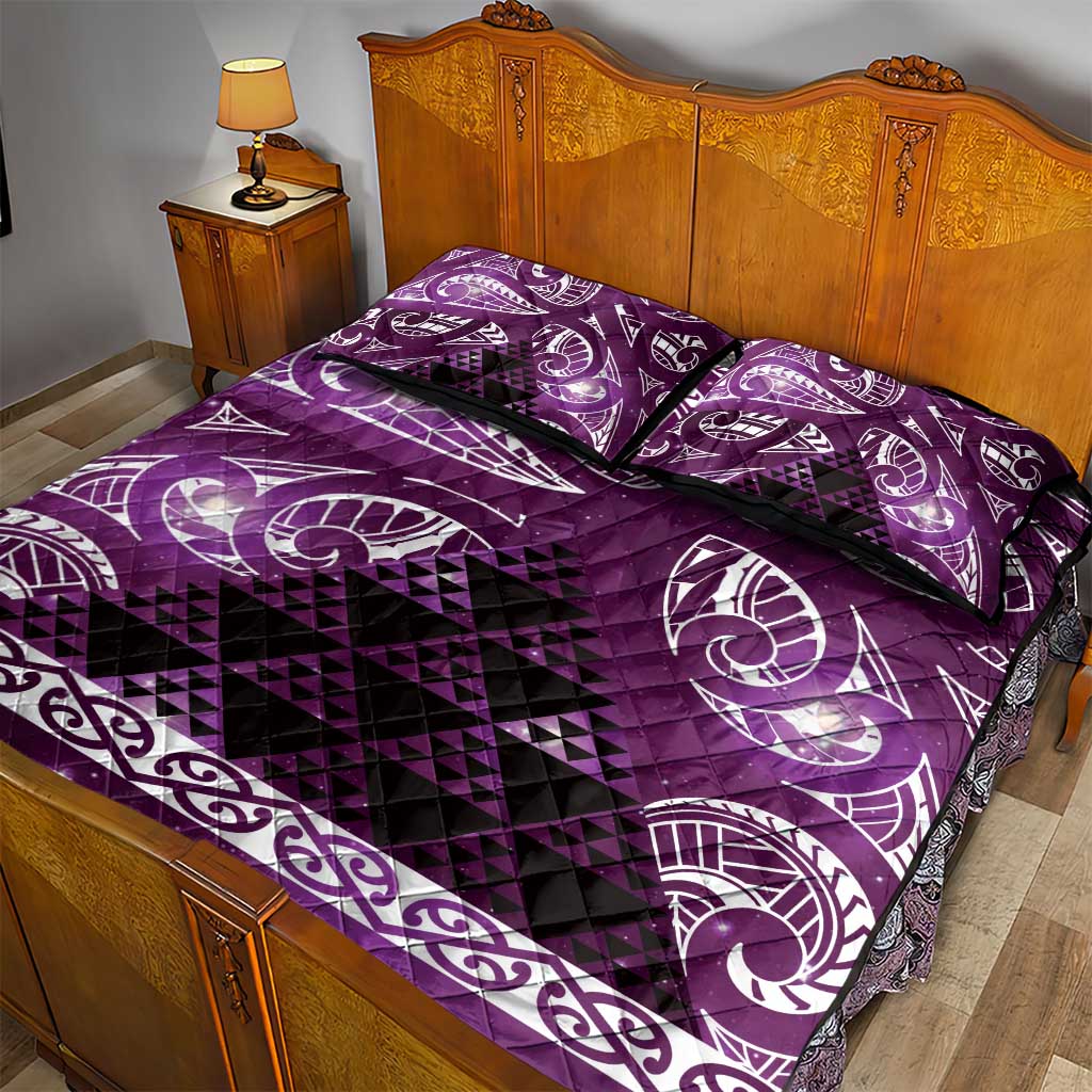 Matariki New Zealand Quilt Bed Set NZ Niho Taniwha Maori New Year Purple Galaxy
