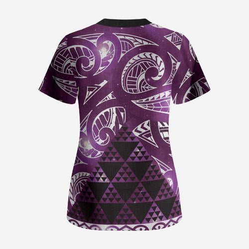 Matariki New Zealand Scrub Top NZ Niho Taniwha Maori New Year Purple Galaxy