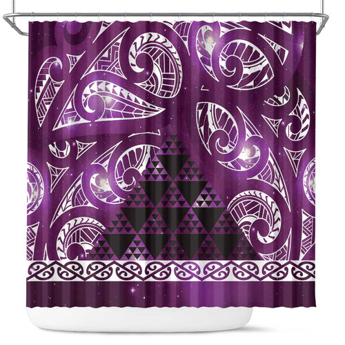 Matariki New Zealand Shower Curtain NZ Niho Taniwha Maori New Year Purple Galaxy