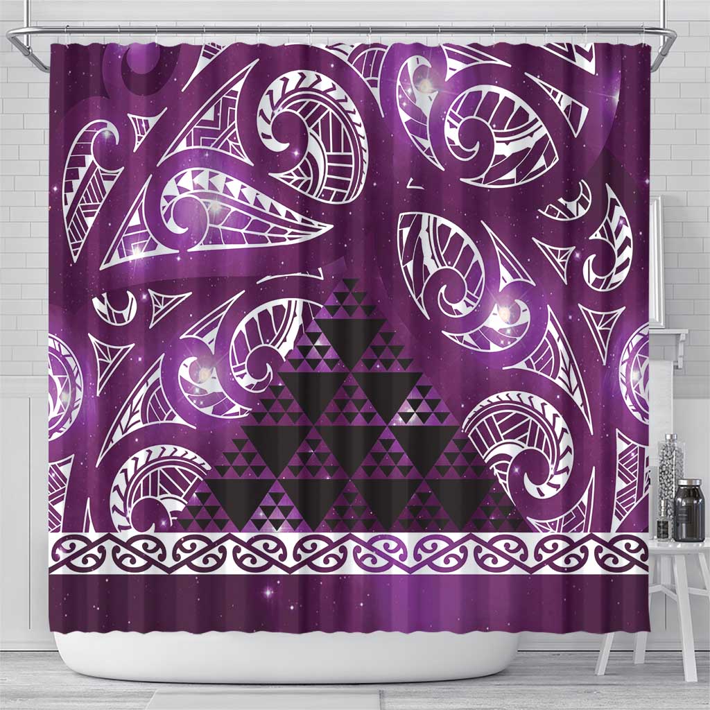 Matariki New Zealand Shower Curtain NZ Niho Taniwha Maori New Year Purple Galaxy
