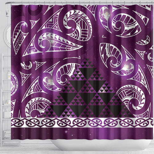 Matariki New Zealand Shower Curtain NZ Niho Taniwha Maori New Year Purple Galaxy