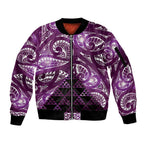 Matariki New Zealand Sleeve Zip Bomber Jacket NZ Niho Taniwha Maori New Year Purple Galaxy