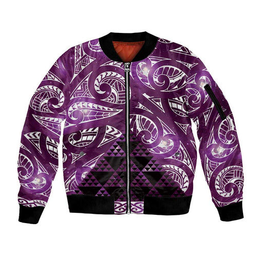 Matariki New Zealand Sleeve Zip Bomber Jacket NZ Niho Taniwha Maori New Year Purple Galaxy