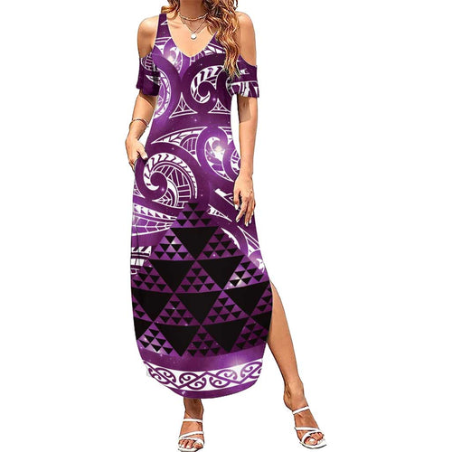 Matariki New Zealand Summer Maxi Dress NZ Niho Taniwha Maori New Year Purple Galaxy