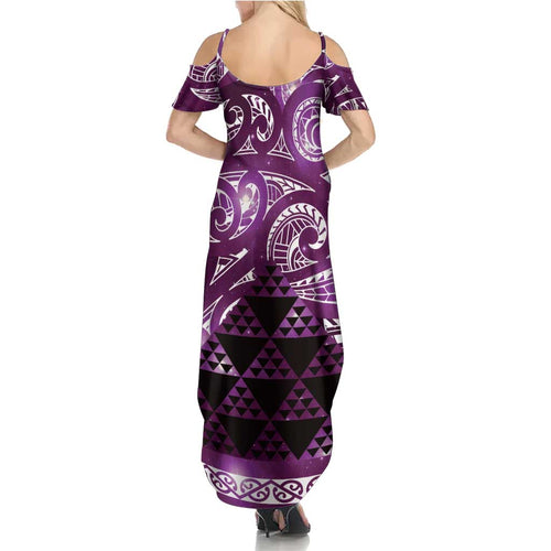 Matariki New Zealand Summer Maxi Dress NZ Niho Taniwha Maori New Year Purple Galaxy