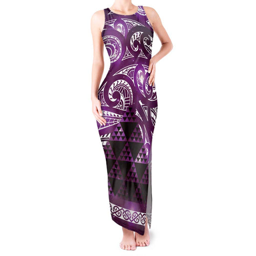 Matariki New Zealand Tank Maxi Dress NZ Niho Taniwha Maori New Year Purple Galaxy