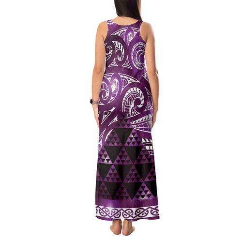 Matariki New Zealand Tank Maxi Dress NZ Niho Taniwha Maori New Year Purple Galaxy