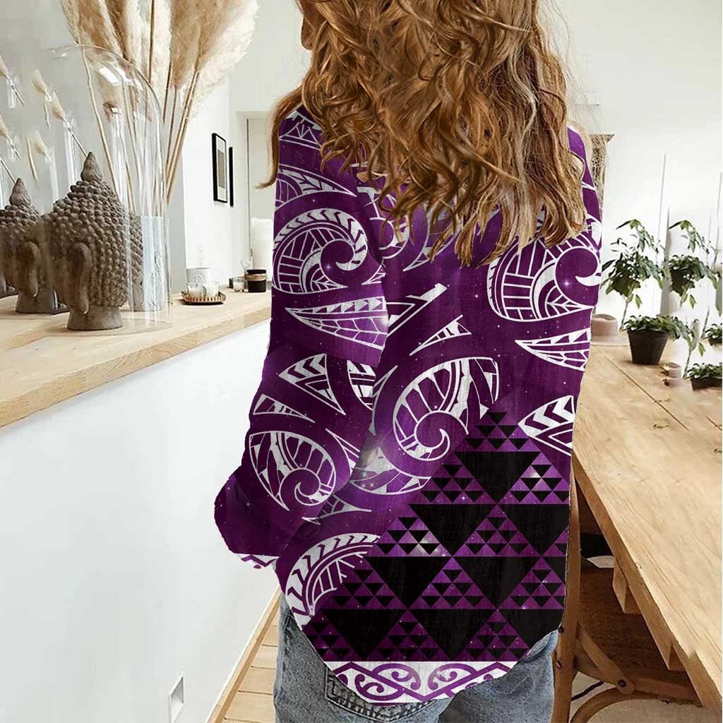 Matariki New Zealand Women Casual Shirt NZ Niho Taniwha Maori New Year Purple Galaxy
