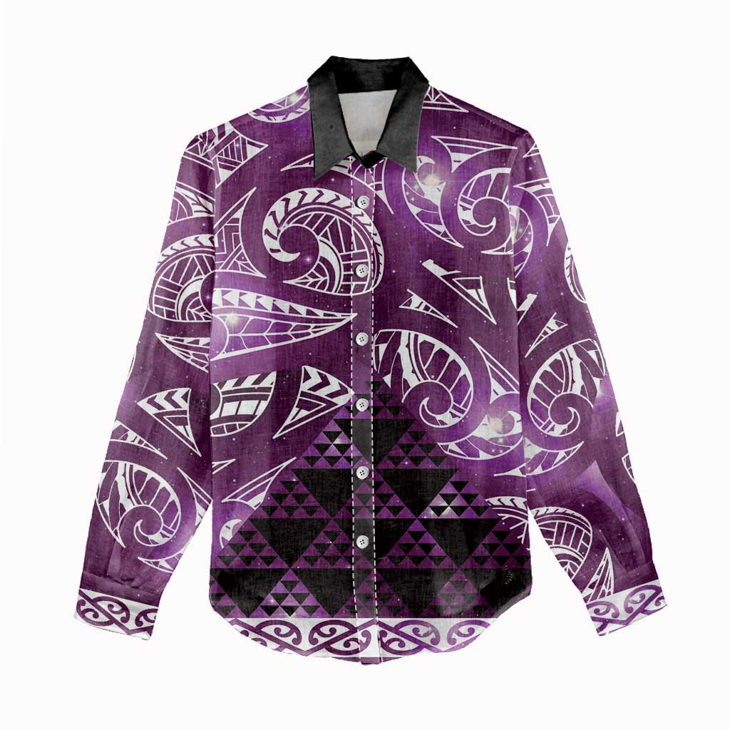 Matariki New Zealand Women Casual Shirt NZ Niho Taniwha Maori New Year Purple Galaxy