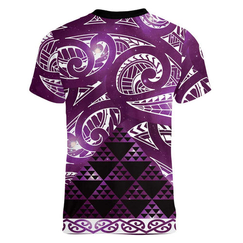 Matariki New Zealand Women V-Neck T-Shirt NZ Niho Taniwha Maori New Year Purple Galaxy