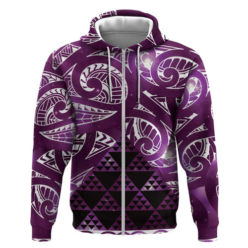 Matariki New Zealand Zip Hoodie NZ Niho Taniwha Maori New Year Purple Galaxy