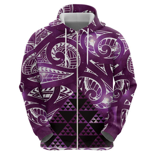 Matariki New Zealand Zip Hoodie NZ Niho Taniwha Maori New Year Purple Galaxy