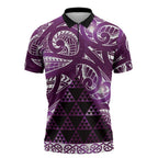 Matariki New Zealand Zipper Polo Shirt NZ Niho Taniwha Maori New Year Purple Galaxy