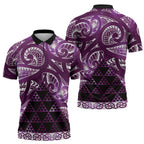 Matariki New Zealand Zipper Polo Shirt NZ Niho Taniwha Maori New Year Purple Galaxy