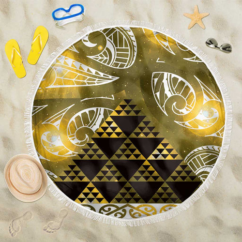 Matariki New Zealand Beach Blanket NZ Niho Taniwha Maori New Year Yellow Galaxy