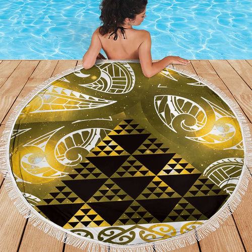 Matariki New Zealand Beach Blanket NZ Niho Taniwha Maori New Year Yellow Galaxy