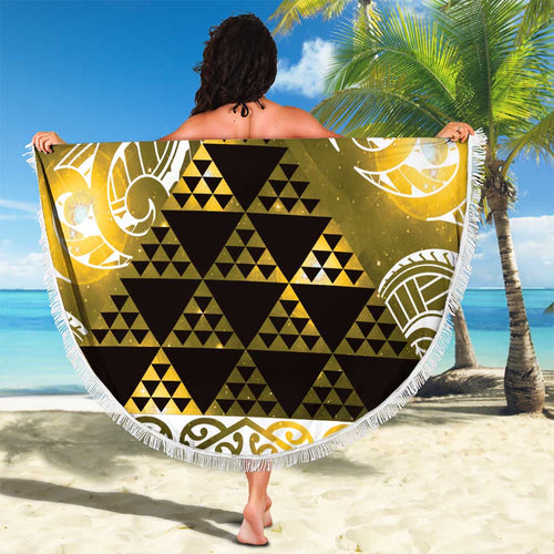 Matariki New Zealand Beach Blanket NZ Niho Taniwha Maori New Year Yellow Galaxy