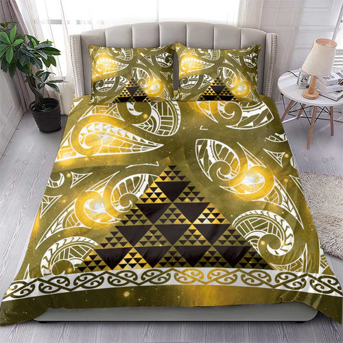 Matariki New Zealand Bedding Set NZ Niho Taniwha Maori New Year Yellow Galaxy