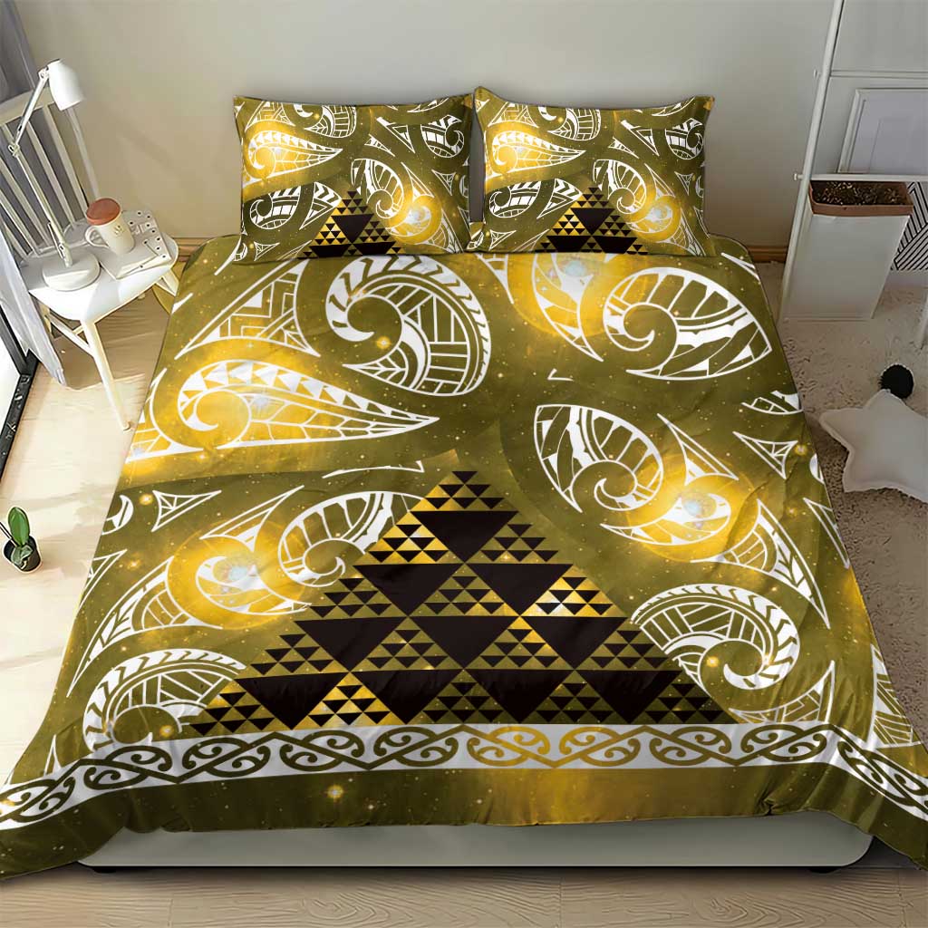 Matariki New Zealand Bedding Set NZ Niho Taniwha Maori New Year Yellow Galaxy