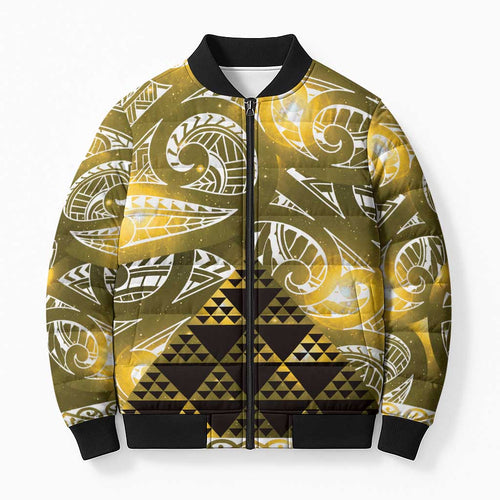 Matariki New Zealand Bomber Puffer Jacket NZ Niho Taniwha Maori New Year Yellow Galaxy