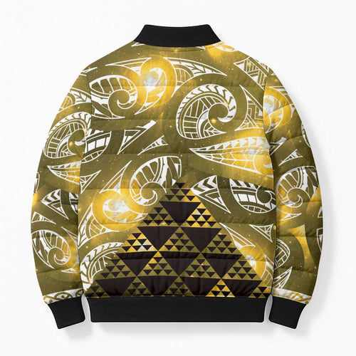 Matariki New Zealand Bomber Puffer Jacket NZ Niho Taniwha Maori New Year Yellow Galaxy