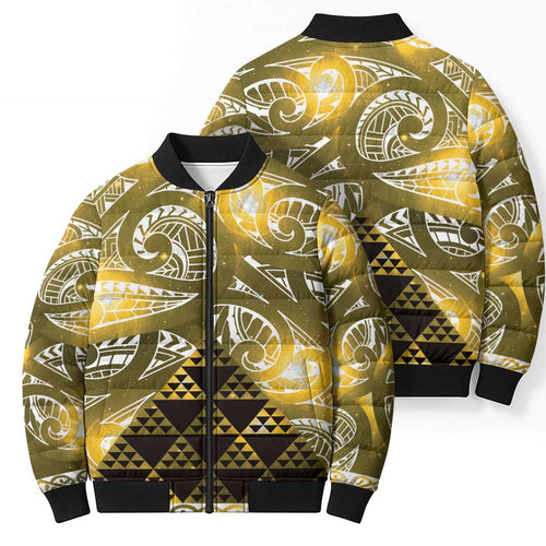 Matariki New Zealand Bomber Puffer Jacket NZ Niho Taniwha Maori New Year Yellow Galaxy