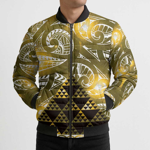 Matariki New Zealand Bomber Puffer Jacket NZ Niho Taniwha Maori New Year Yellow Galaxy