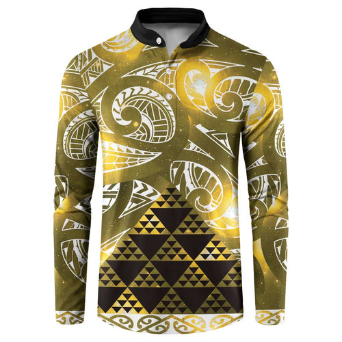 Matariki New Zealand Button Sweatshirt NZ Niho Taniwha Maori New Year Yellow Galaxy