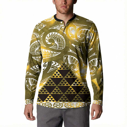 Matariki New Zealand Button Sweatshirt NZ Niho Taniwha Maori New Year Yellow Galaxy
