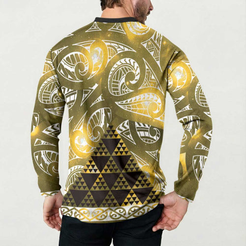 Matariki New Zealand Button Sweatshirt NZ Niho Taniwha Maori New Year Yellow Galaxy