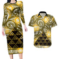 Matariki New Zealand Couples Matching Long Sleeve Bodycon Dress and Hawaiian Shirt NZ Niho Taniwha Maori New Year Yellow Galaxy