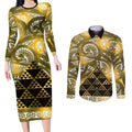 Matariki New Zealand Couples Matching Long Sleeve Bodycon Dress and Long Sleeve Button Shirt NZ Niho Taniwha Maori New Year Yellow Galaxy