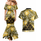 Matariki New Zealand Couples Matching Mermaid Dress and Hawaiian Shirt NZ Niho Taniwha Maori New Year Yellow Galaxy