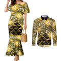 Matariki New Zealand Couples Matching Mermaid Dress and Long Sleeve Button Shirt NZ Niho Taniwha Maori New Year Yellow Galaxy