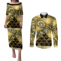 Matariki New Zealand Couples Matching Puletasi and Long Sleeve Button Shirt NZ Niho Taniwha Maori New Year Yellow Galaxy