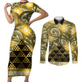 Matariki New Zealand Couples Matching Short Sleeve Bodycon Dress and Long Sleeve Button Shirt NZ Niho Taniwha Maori New Year Yellow Galaxy