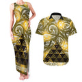 Matariki New Zealand Couples Matching Tank Maxi Dress and Hawaiian Shirt NZ Niho Taniwha Maori New Year Yellow Galaxy