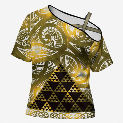 Matariki New Zealand Cross Shoulder Shirt NZ Niho Taniwha Maori New Year Yellow Galaxy