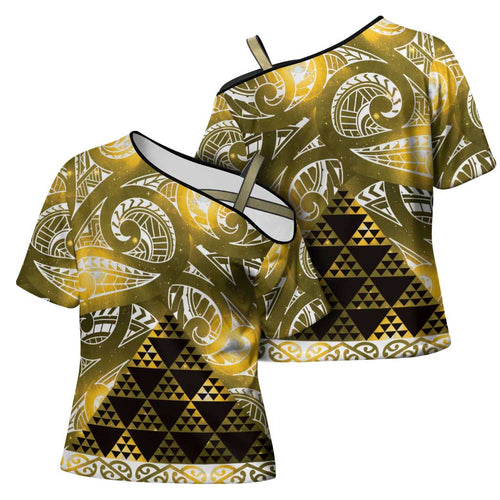 Matariki New Zealand Cross Shoulder Shirt NZ Niho Taniwha Maori New Year Yellow Galaxy