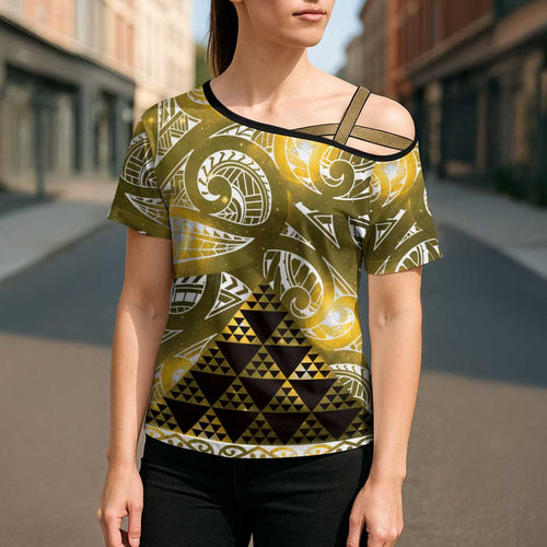 Matariki New Zealand Cross Shoulder Shirt NZ Niho Taniwha Maori New Year Yellow Galaxy