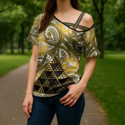 Matariki New Zealand Cross Shoulder Shirt NZ Niho Taniwha Maori New Year Yellow Galaxy